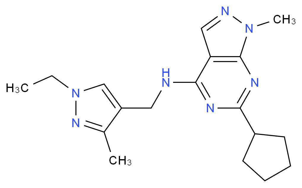 6-cyclopentyl-N-[(1-ethyl-3-methyl-1H-pyrazol-4-yl)methyl]-1-methyl-1H-pyrazolo[3,4-d]pyrimidin-4-amine_Molecular_structure_CAS_)