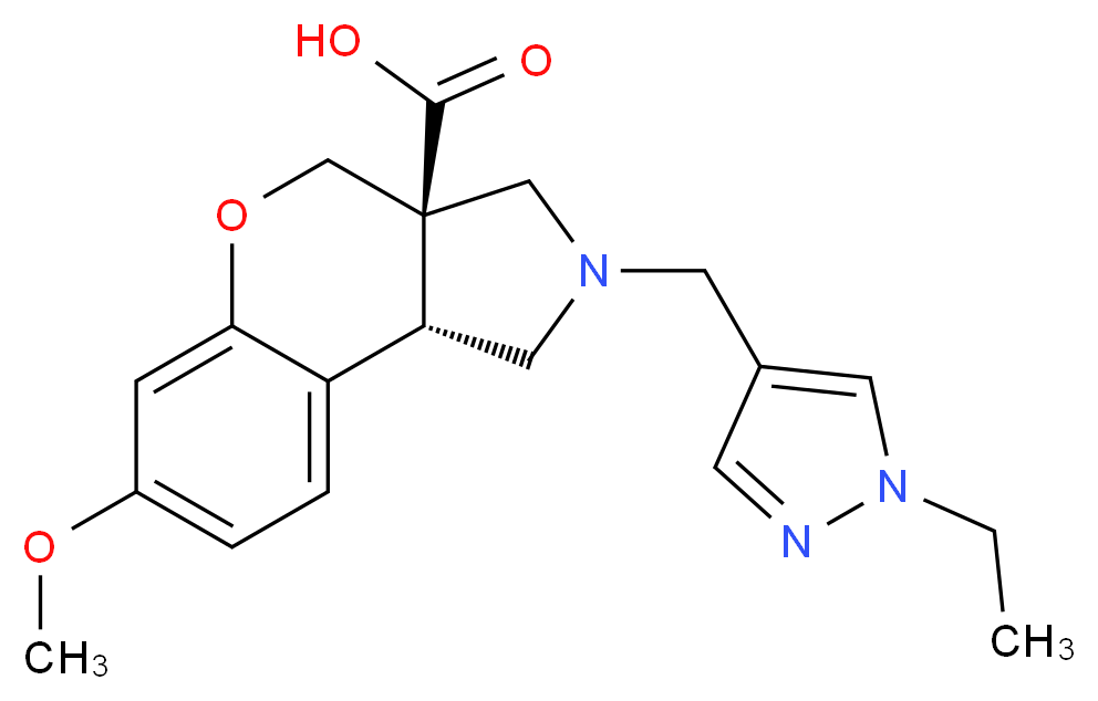 (3aR*,9bR*)-2-[(1-ethyl-1H-pyrazol-4-yl)methyl]-7-methoxy-1,2,3,9b-tetrahydrochromeno[3,4-c]pyrrole-3a(4H)-carboxylic acid_Molecular_structure_CAS_)