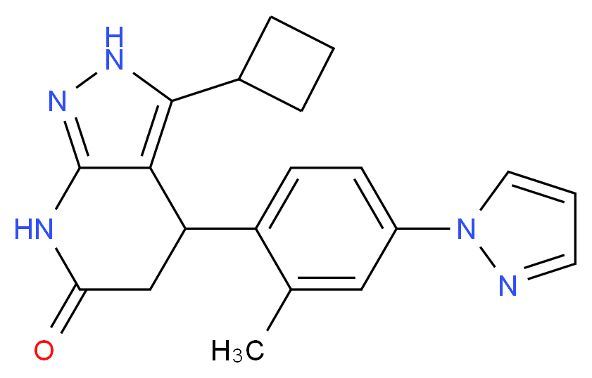 3-cyclobutyl-4-[2-methyl-4-(1H-pyrazol-1-yl)phenyl]-2,4,5,7-tetrahydro-6H-pyrazolo[3,4-b]pyridin-6-one_Molecular_structure_CAS_)