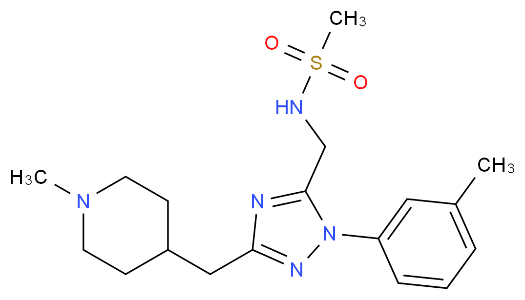 N-({1-(3-methylphenyl)-3-[(1-methylpiperidin-4-yl)methyl]-1H-1,2,4-triazol-5-yl}methyl)methanesulfonamide_Molecular_structure_CAS_)