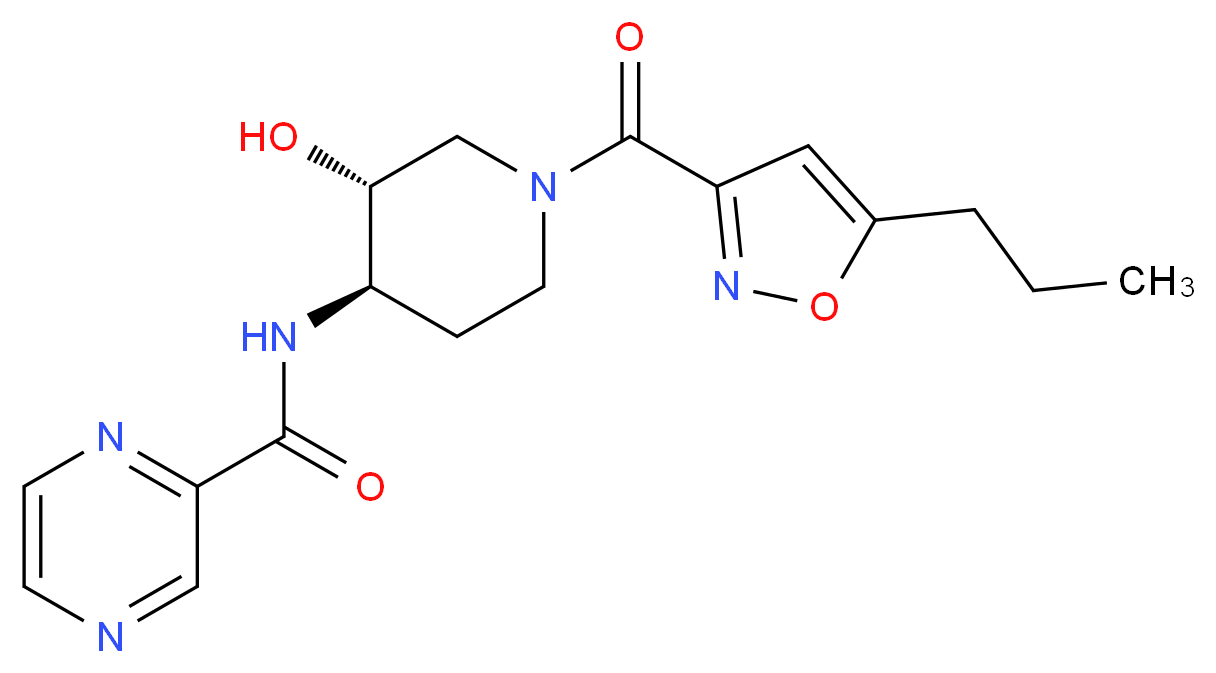 N-{(3R*,4R*)-3-hydroxy-1-[(5-propylisoxazol-3-yl)carbonyl]piperidin-4-yl}pyrazine-2-carboxamide_Molecular_structure_CAS_)