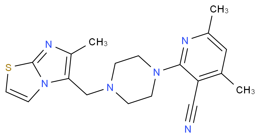4,6-dimethyl-2-{4-[(6-methylimidazo[2,1-b][1,3]thiazol-5-yl)methyl]piperazin-1-yl}nicotinonitrile_Molecular_structure_CAS_)