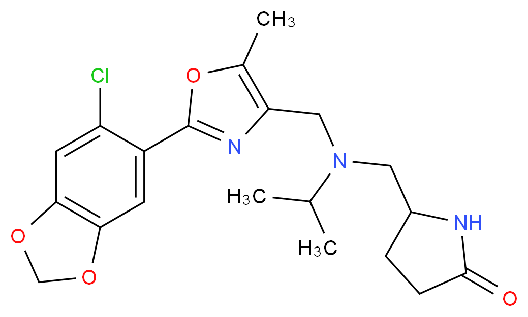 5-{[{[2-(6-chloro-1,3-benzodioxol-5-yl)-5-methyl-1,3-oxazol-4-yl]methyl}(isopropyl)amino]methyl}-2-pyrrolidinone_Molecular_structure_CAS_)