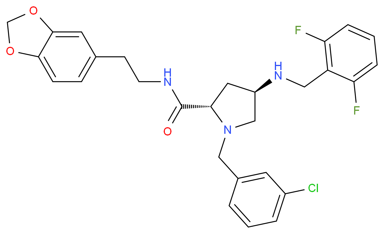 (4R)-N-[2-(1,3-benzodioxol-5-yl)ethyl]-1-(3-chlorobenzyl)-4-[(2,6-difluorobenzyl)amino]-L-prolinamide_Molecular_structure_CAS_)