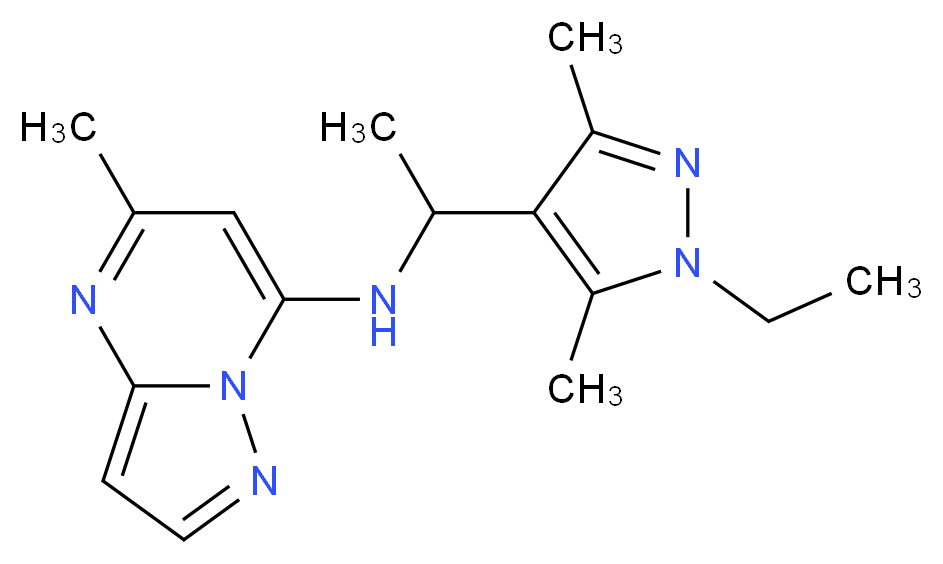 N-[1-(1-ethyl-3,5-dimethyl-1H-pyrazol-4-yl)ethyl]-5-methylpyrazolo[1,5-a]pyrimidin-7-amine_Molecular_structure_CAS_)