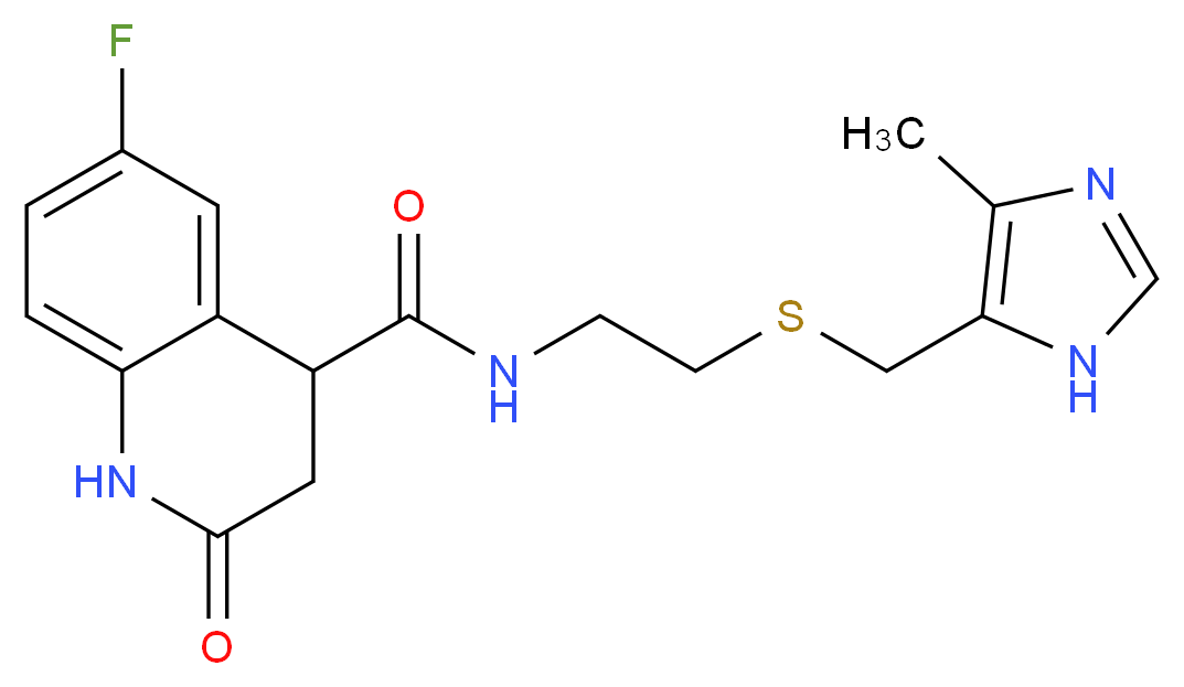 6-fluoro-N-(2-{[(4-methyl-1H-imidazol-5-yl)methyl]thio}ethyl)-2-oxo-1,2,3,4-tetrahydro-4-quinolinecarboxamide_Molecular_structure_CAS_)