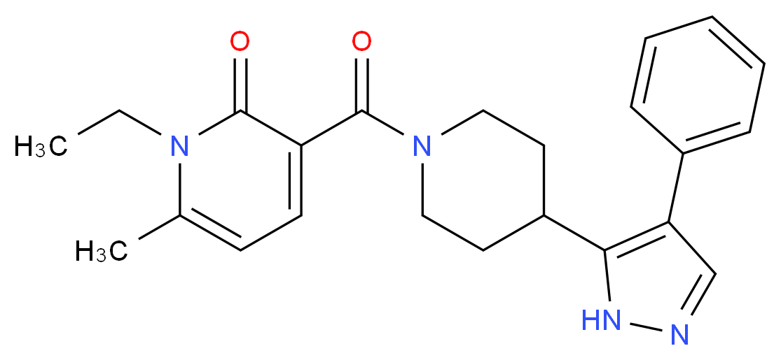 1-ethyl-6-methyl-3-{[4-(4-phenyl-1H-pyrazol-5-yl)piperidin-1-yl]carbonyl}pyridin-2(1H)-one_Molecular_structure_CAS_)