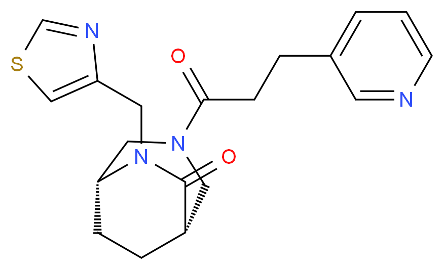 (1S*,5R*)-3-[3-(3-pyridinyl)propanoyl]-6-(1,3-thiazol-4-ylmethyl)-3,6-diazabicyclo[3.2.2]nonan-7-one_Molecular_structure_CAS_)