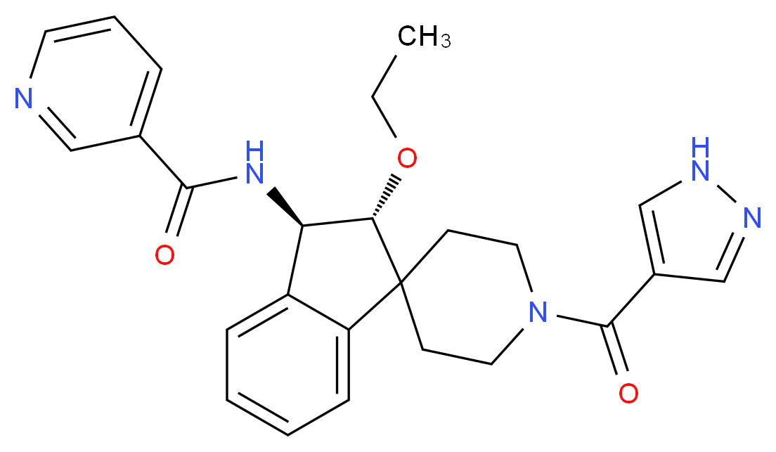 N-[(2R*,3R*)-2-ethoxy-1'-(1H-pyrazol-4-ylcarbonyl)-2,3-dihydrospiro[indene-1,4'-piperidin]-3-yl]nicotinamide_Molecular_structure_CAS_)
