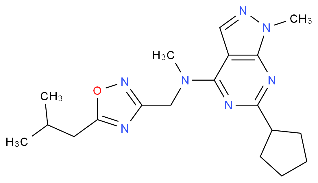 6-cyclopentyl-N-[(5-isobutyl-1,2,4-oxadiazol-3-yl)methyl]-N,1-dimethyl-1H-pyrazolo[3,4-d]pyrimidin-4-amine_Molecular_structure_CAS_)
