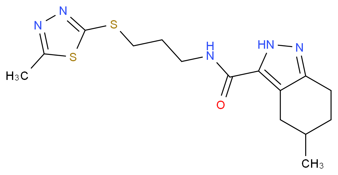 5-methyl-N-{3-[(5-methyl-1,3,4-thiadiazol-2-yl)thio]propyl}-4,5,6,7-tetrahydro-2H-indazole-3-carboxamide_Molecular_structure_CAS_)