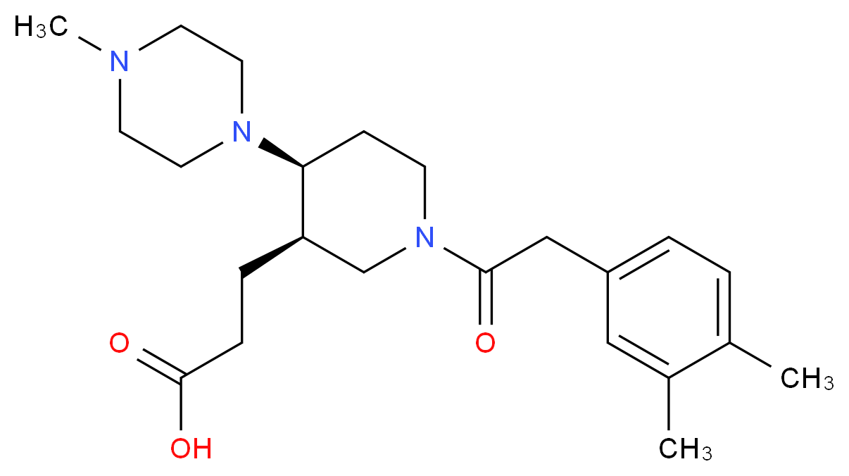 3-[(3R*,4S*)-1-[(3,4-dimethylphenyl)acetyl]-4-(4-methylpiperazin-1-yl)piperidin-3-yl]propanoic acid_Molecular_structure_CAS_)
