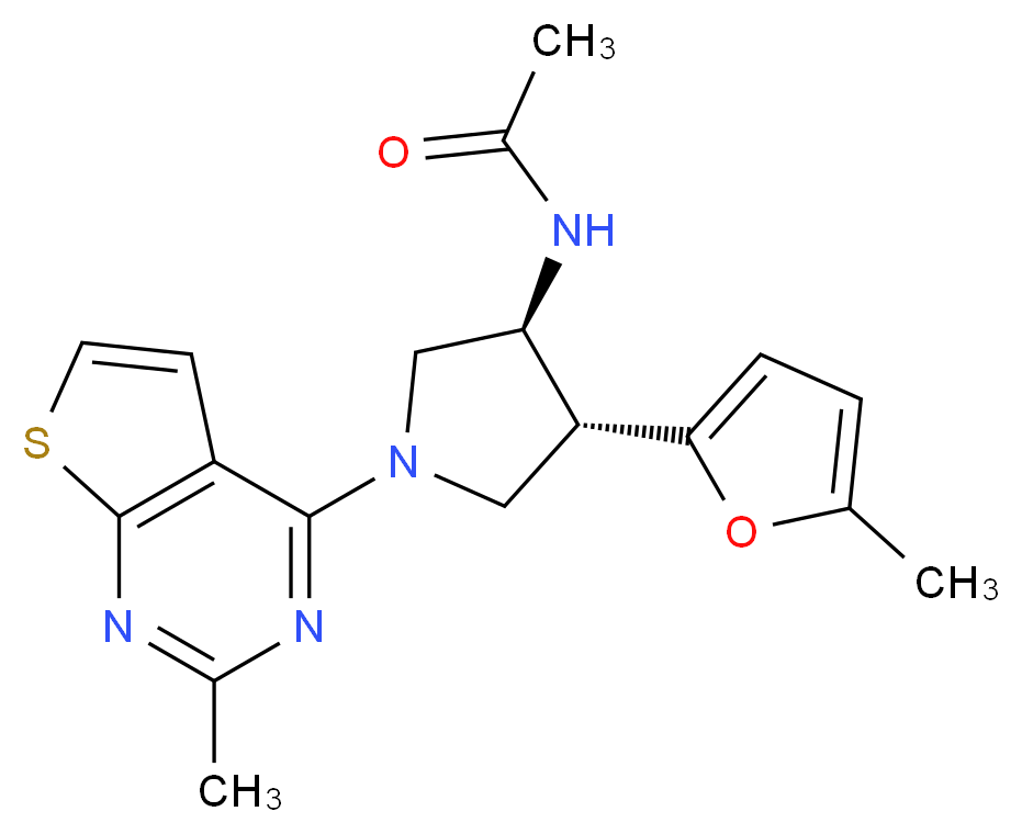 N-[(3S*,4R*)-4-(5-methyl-2-furyl)-1-(2-methylthieno[2,3-d]pyrimidin-4-yl)pyrrolidin-3-yl]acetamide_Molecular_structure_CAS_)