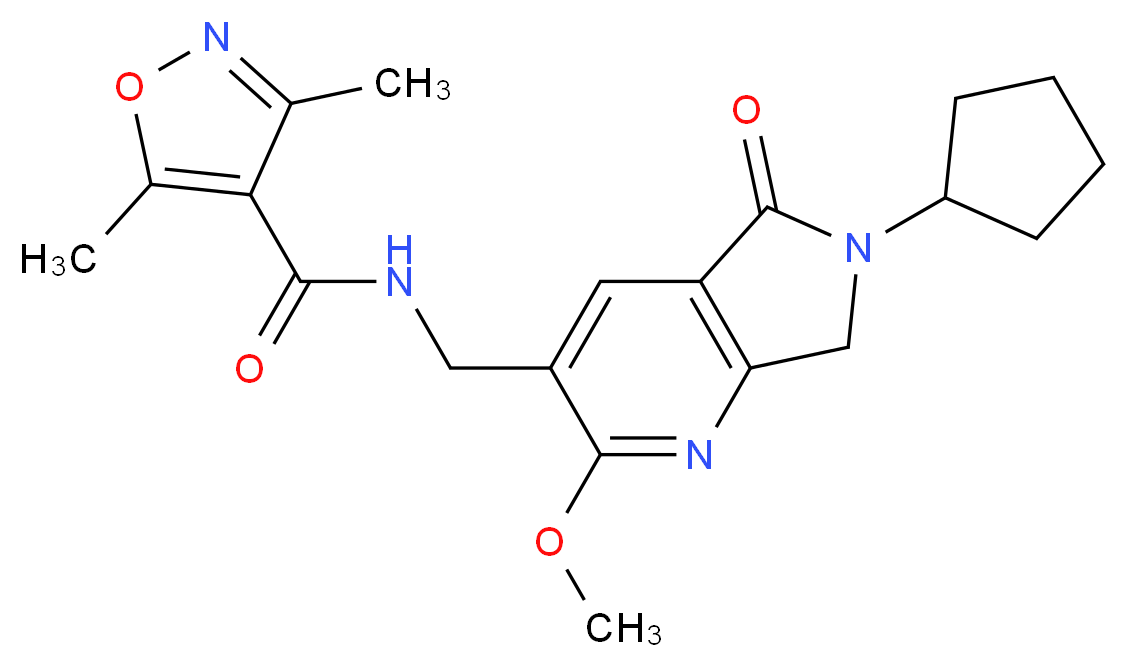 N-[(6-cyclopentyl-2-methoxy-5-oxo-6,7-dihydro-5H-pyrrolo[3,4-b]pyridin-3-yl)methyl]-3,5-dimethylisoxazole-4-carboxamide_Molecular_structure_CAS_)