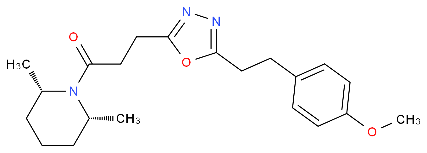 (2R*,6S*)-1-(3-{5-[2-(4-methoxyphenyl)ethyl]-1,3,4-oxadiazol-2-yl}propanoyl)-2,6-dimethylpiperidine_Molecular_structure_CAS_)