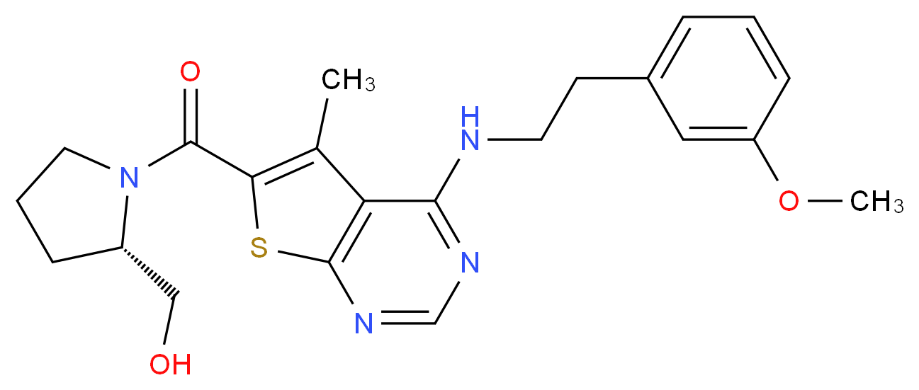 {(2S)-1-[(4-{[2-(3-methoxyphenyl)ethyl]amino}-5-methylthieno[2,3-d]pyrimidin-6-yl)carbonyl]-2-pyrrolidinyl}methanol_Molecular_structure_CAS_)