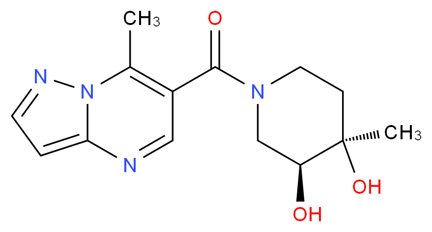 (3S*,4R*)-4-methyl-1-[(7-methylpyrazolo[1,5-a]pyrimidin-6-yl)carbonyl]piperidine-3,4-diol_Molecular_structure_CAS_)