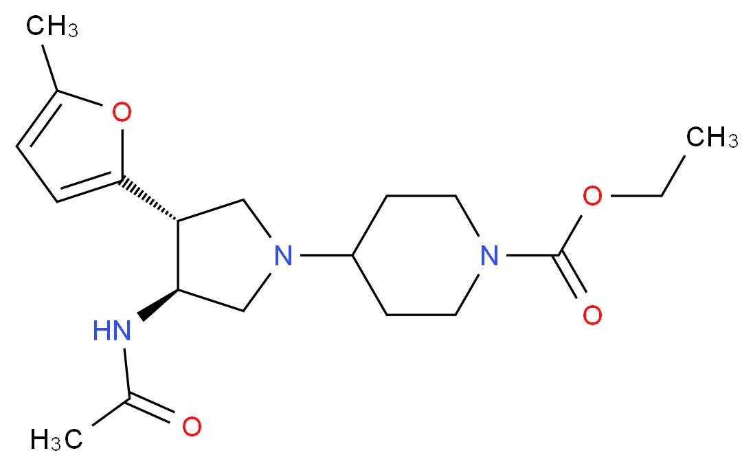 ethyl 4-[(3S*,4R*)-3-(acetylamino)-4-(5-methyl-2-furyl)pyrrolidin-1-yl]piperidine-1-carboxylate_Molecular_structure_CAS_)