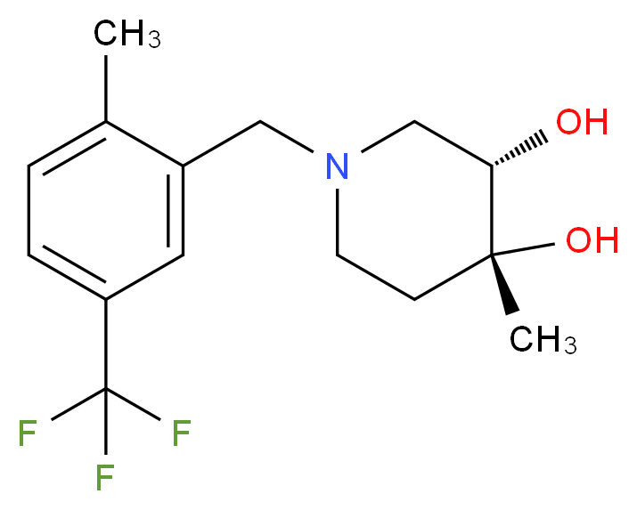 (3S*,4R*)-4-methyl-1-[2-methyl-5-(trifluoromethyl)benzyl]piperidine-3,4-diol_Molecular_structure_CAS_)