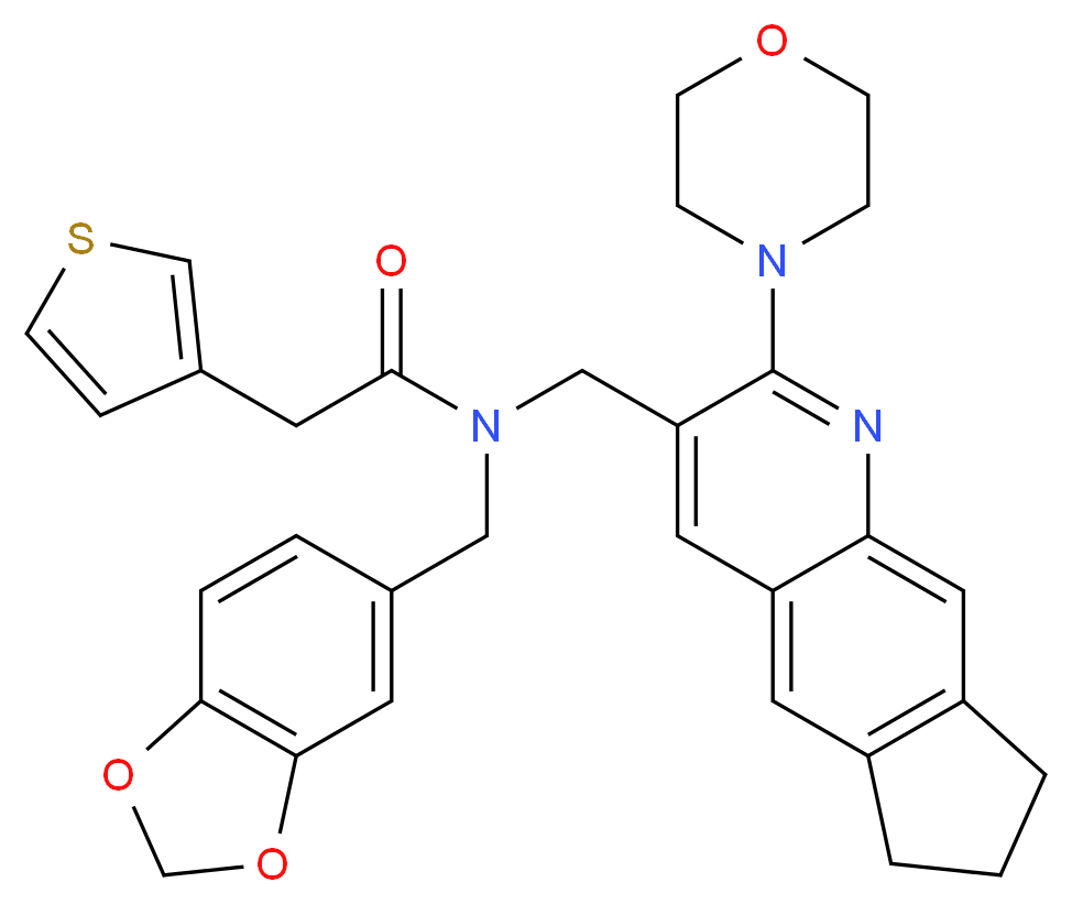 N-(1,3-benzodioxol-5-ylmethyl)-N-{[2-(4-morpholinyl)-7,8-dihydro-6H-cyclopenta[g]quinolin-3-yl]methyl}-2-(3-thienyl)acetamide_Molecular_structure_CAS_)