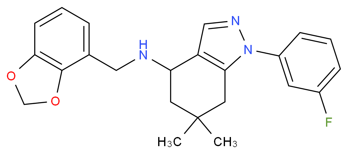 N-(1,3-benzodioxol-4-ylmethyl)-1-(3-fluorophenyl)-6,6-dimethyl-4,5,6,7-tetrahydro-1H-indazol-4-amine_Molecular_structure_CAS_)