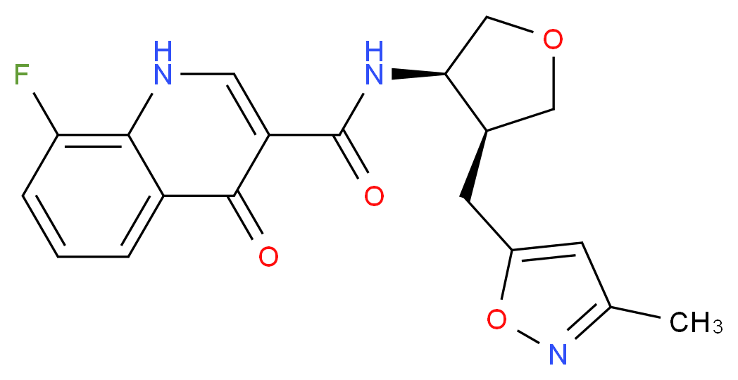 8-fluoro-N-{(3R*,4S*)-4-[(3-methylisoxazol-5-yl)methyl]tetrahydrofuran-3-yl}-4-oxo-1,4-dihydroquinoline-3-carboxamide_Molecular_structure_CAS_)