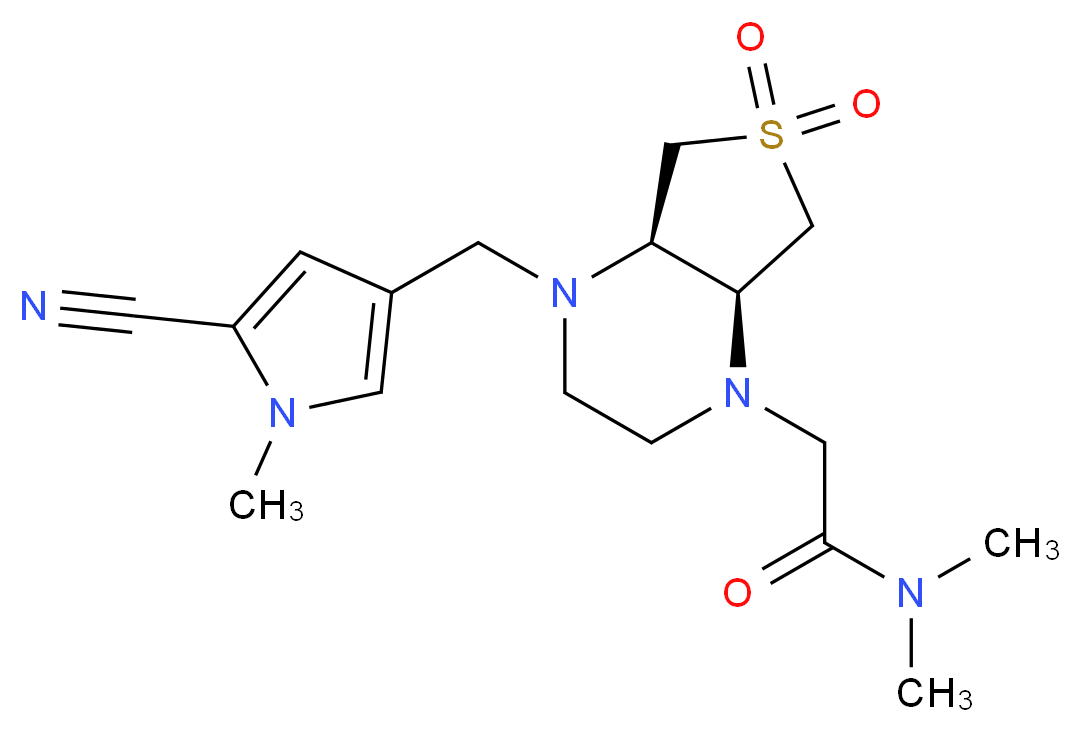 2-[(4aR*,7aS*)-4-[(5-cyano-1-methyl-1H-pyrrol-3-yl)methyl]-6,6-dioxidohexahydrothieno[3,4-b]pyrazin-1(2H)-yl]-N,N-dimethylacetamide_Molecular_structure_CAS_)