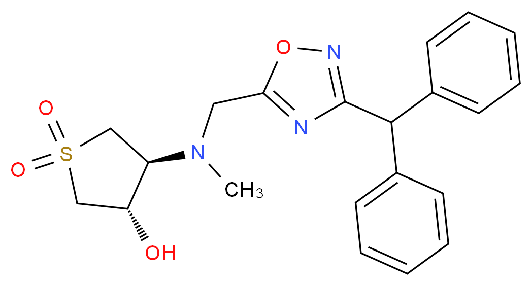 (3S*,4S*)-4-[{[3-(diphenylmethyl)-1,2,4-oxadiazol-5-yl]methyl}(methyl)amino]tetrahydro-3-thiopheneol 1,1-dioxide_Molecular_structure_CAS_)