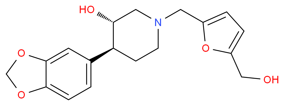 (3S*,4S*)-4-(1,3-benzodioxol-5-yl)-1-{[5-(hydroxymethyl)-2-furyl]methyl}piperidin-3-ol_Molecular_structure_CAS_)