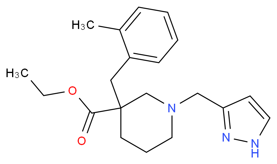 ethyl 3-(2-methylbenzyl)-1-(1H-pyrazol-3-ylmethyl)-3-piperidinecarboxylate_Molecular_structure_CAS_)