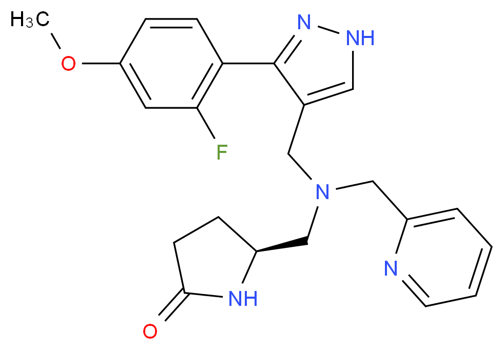 (5S)-5-{[{[3-(2-fluoro-4-methoxyphenyl)-1H-pyrazol-4-yl]methyl}(2-pyridinylmethyl)amino]methyl}-2-pyrrolidinone_Molecular_structure_CAS_)