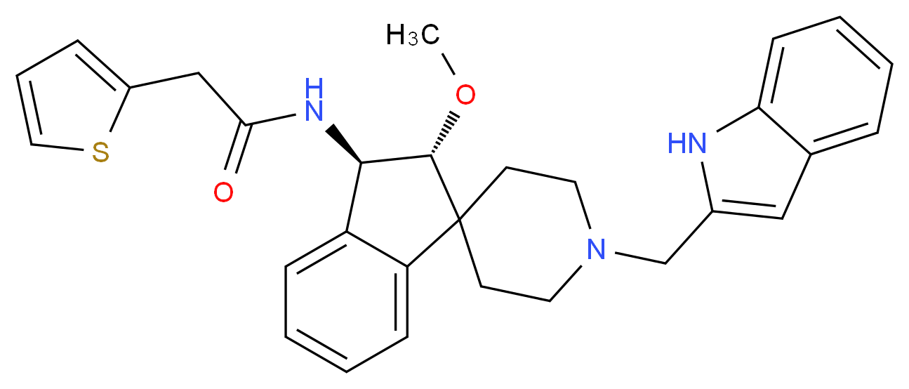 N-[(2R*,3R*)-1'-(1H-indol-2-ylmethyl)-2-methoxy-2,3-dihydrospiro[indene-1,4'-piperidin]-3-yl]-2-(2-thienyl)acetamide_Molecular_structure_CAS_)
