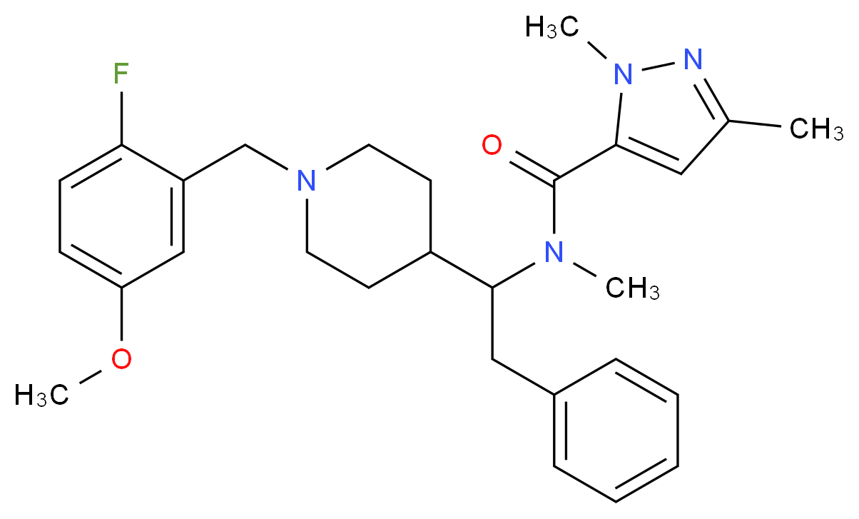 N-{1-[1-(2-fluoro-5-methoxybenzyl)-4-piperidinyl]-2-phenylethyl}-N,1,3-trimethyl-1H-pyrazole-5-carboxamide_Molecular_structure_CAS_)