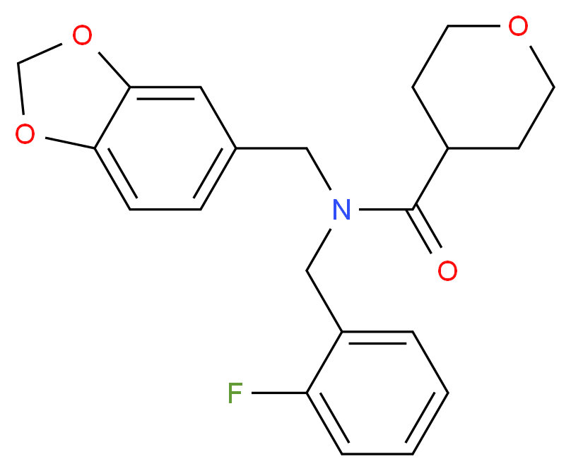 N-(1,3-benzodioxol-5-ylmethyl)-N-(2-fluorobenzyl)tetrahydro-2H-pyran-4-carboxamide_Molecular_structure_CAS_)