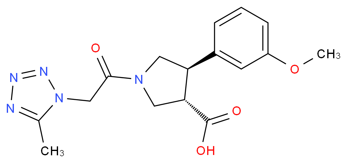 (3S*,4R*)-4-(3-methoxyphenyl)-1-[(5-methyl-1H-tetrazol-1-yl)acetyl]pyrrolidine-3-carboxylic acid_Molecular_structure_CAS_)