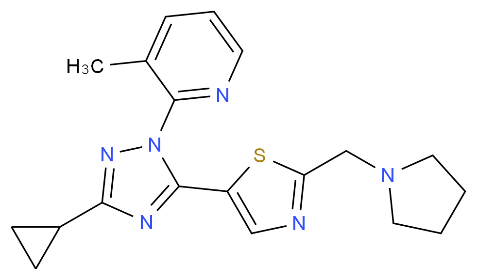 2-{3-cyclopropyl-5-[2-(pyrrolidin-1-ylmethyl)-1,3-thiazol-5-yl]-1H-1,2,4-triazol-1-yl}-3-methylpyridine_Molecular_structure_CAS_)
