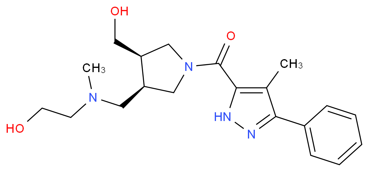 2-[({(3R*,4R*)-4-(hydroxymethyl)-1-[(4-methyl-3-phenyl-1H-pyrazol-5-yl)carbonyl]pyrrolidin-3-yl}methyl)(methyl)amino]ethanol_Molecular_structure_CAS_)