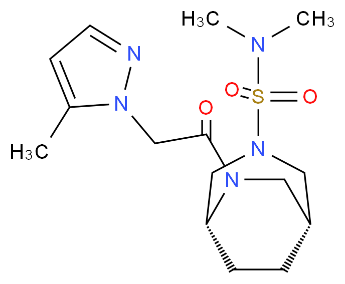 (1R*,5R*)-N,N-dimethyl-6-[(5-methyl-1H-pyrazol-1-yl)acetyl]-3,6-diazabicyclo[3.2.2]nonane-3-sulfonamide_Molecular_structure_CAS_)