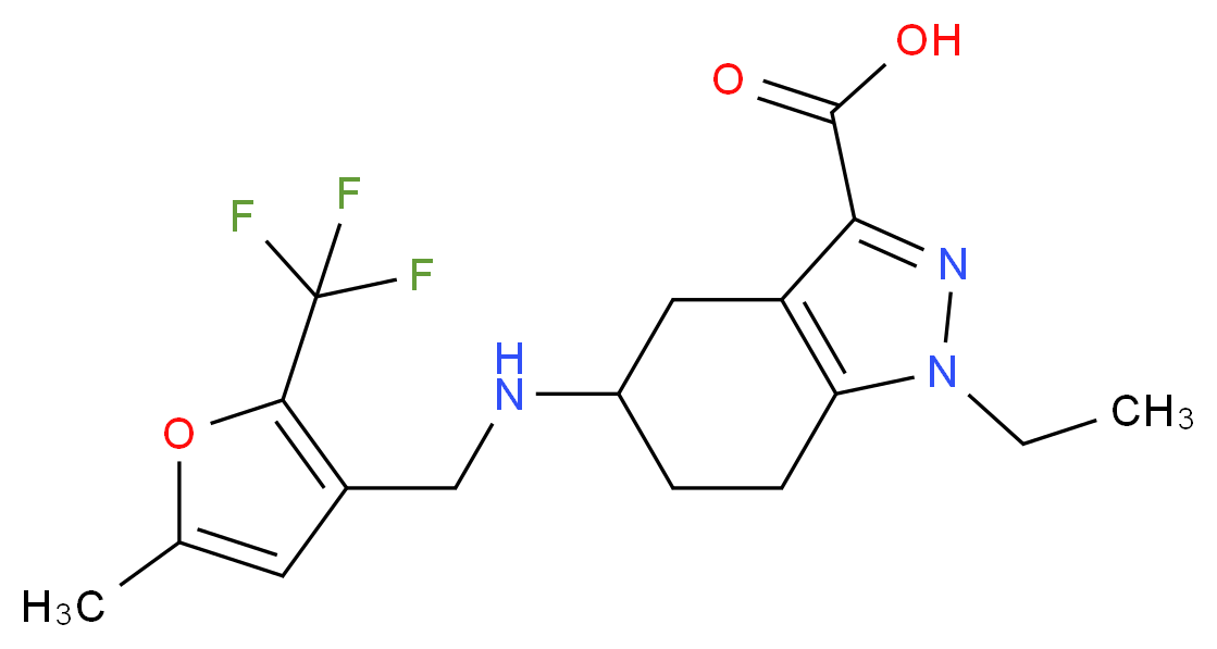1-ethyl-5-({[5-methyl-2-(trifluoromethyl)-3-furyl]methyl}amino)-4,5,6,7-tetrahydro-1H-indazole-3-carboxylic acid_Molecular_structure_CAS_)