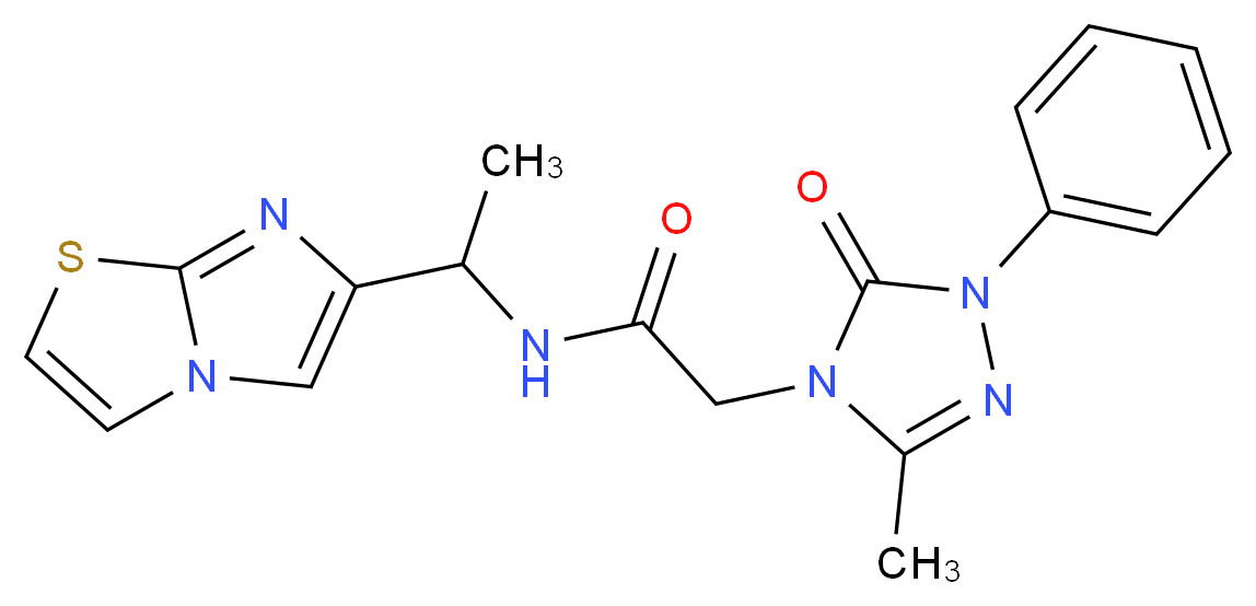 N-(1-imidazo[2,1-b][1,3]thiazol-6-ylethyl)-2-(3-methyl-5-oxo-1-phenyl-1,5-dihydro-4H-1,2,4-triazol-4-yl)acetamide_Molecular_structure_CAS_)