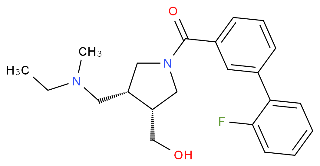 {(3R*,4R*)-4-{[ethyl(methyl)amino]methyl}-1-[(2'-fluorobiphenyl-3-yl)carbonyl]pyrrolidin-3-yl}methanol_Molecular_structure_CAS_)