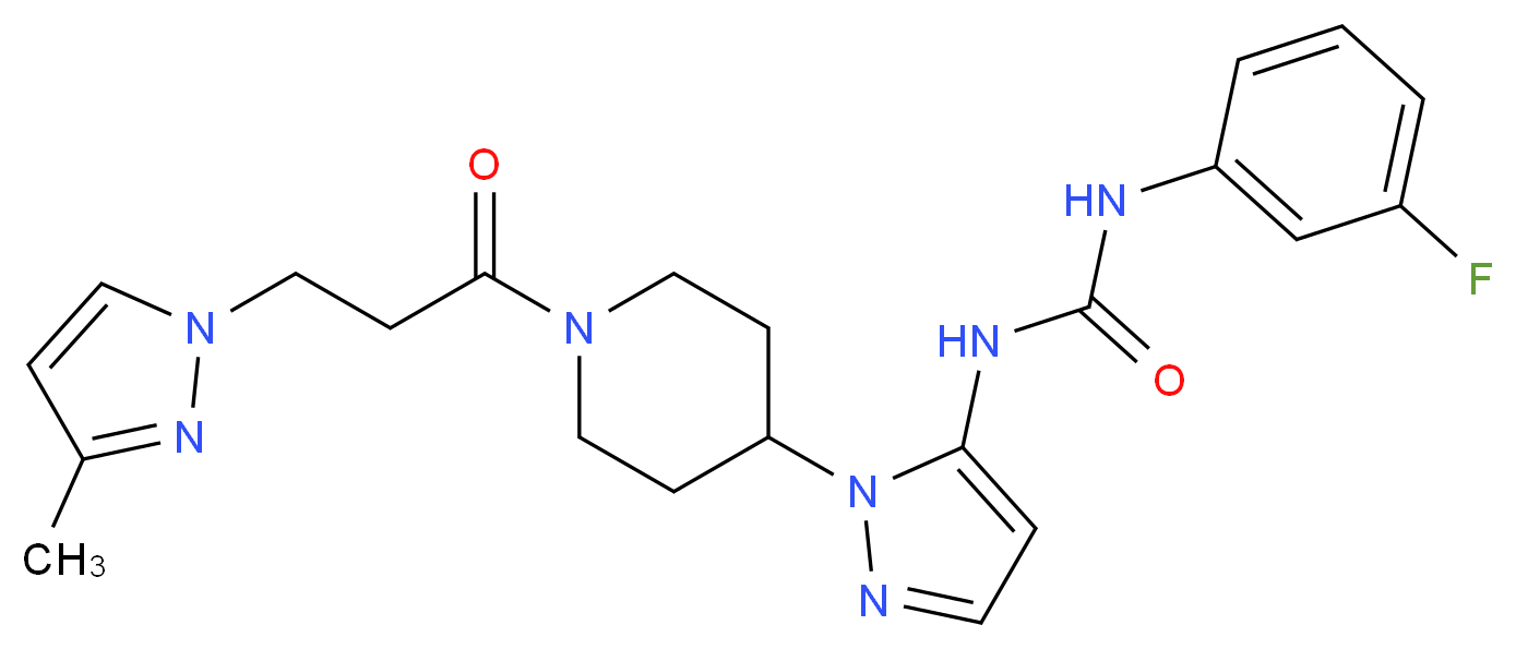 N-(3-fluorophenyl)-N'-(1-{1-[3-(3-methyl-1H-pyrazol-1-yl)propanoyl]-4-piperidinyl}-1H-pyrazol-5-yl)urea_Molecular_structure_CAS_)