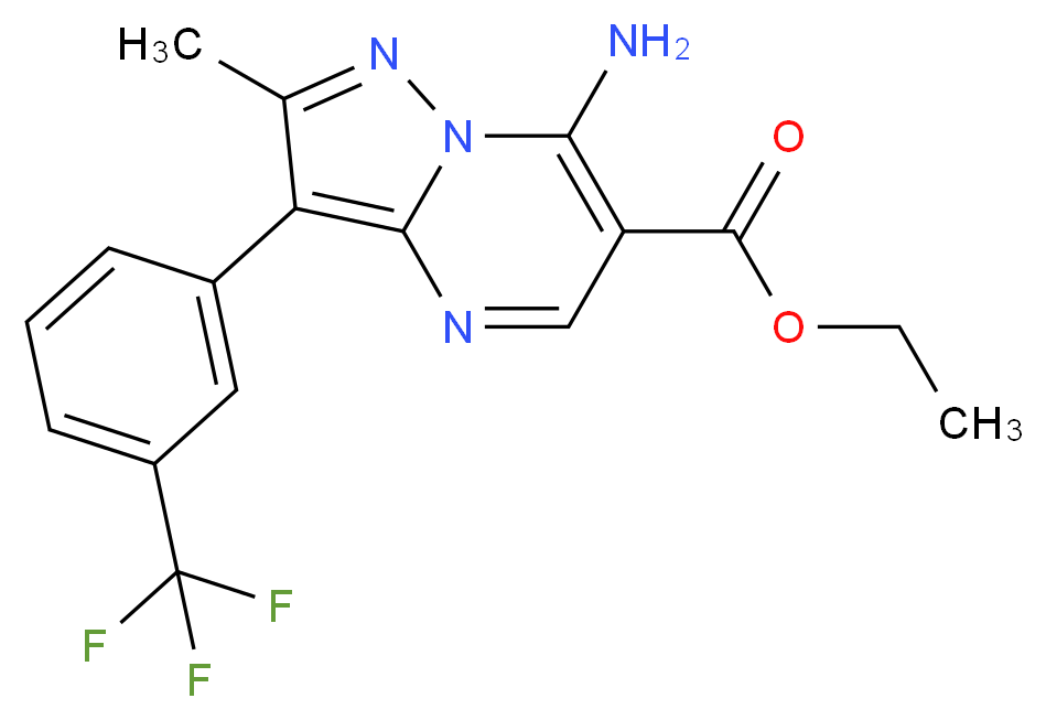 Ethyl 7-amino-2-methyl-3-[3-(trifluoromethyl)-phenyl]pyrazolo[1,5-a]pyrimidine-6-carboxylate_Molecular_structure_CAS_)