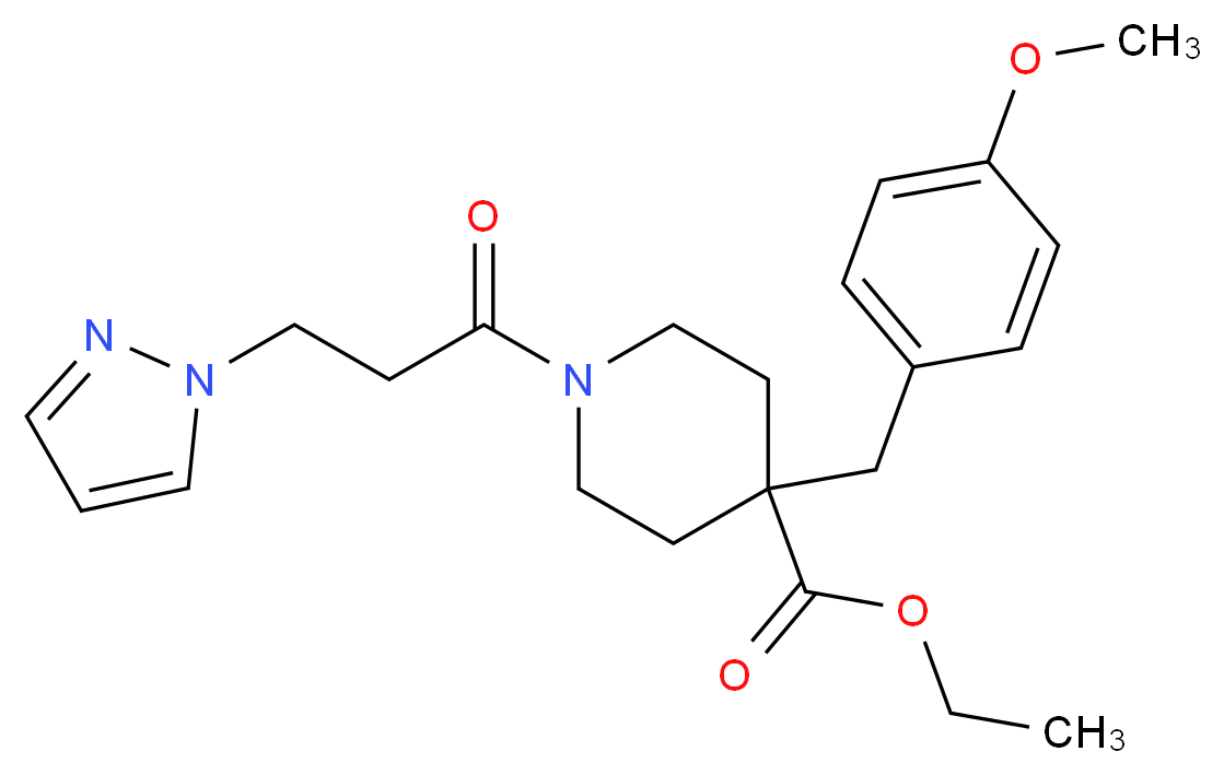 ethyl 4-(4-methoxybenzyl)-1-[3-(1H-pyrazol-1-yl)propanoyl]-4-piperidinecarboxylate_Molecular_structure_CAS_)