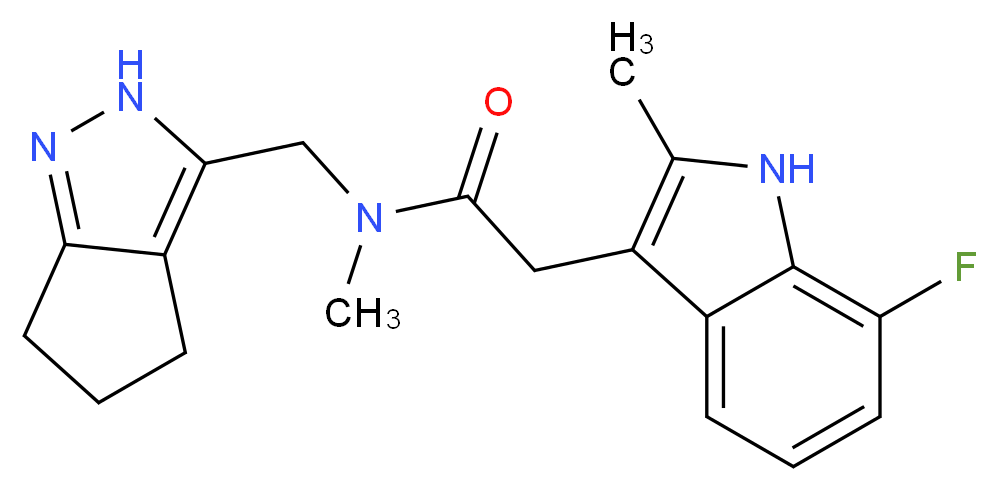 2-(7-fluoro-2-methyl-1H-indol-3-yl)-N-methyl-N-(2,4,5,6-tetrahydrocyclopenta[c]pyrazol-3-ylmethyl)acetamide_Molecular_structure_CAS_)