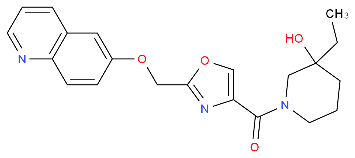 3-ethyl-1-({2-[(quinolin-6-yloxy)methyl]-1,3-oxazol-4-yl}carbonyl)piperidin-3-ol_Molecular_structure_CAS_)