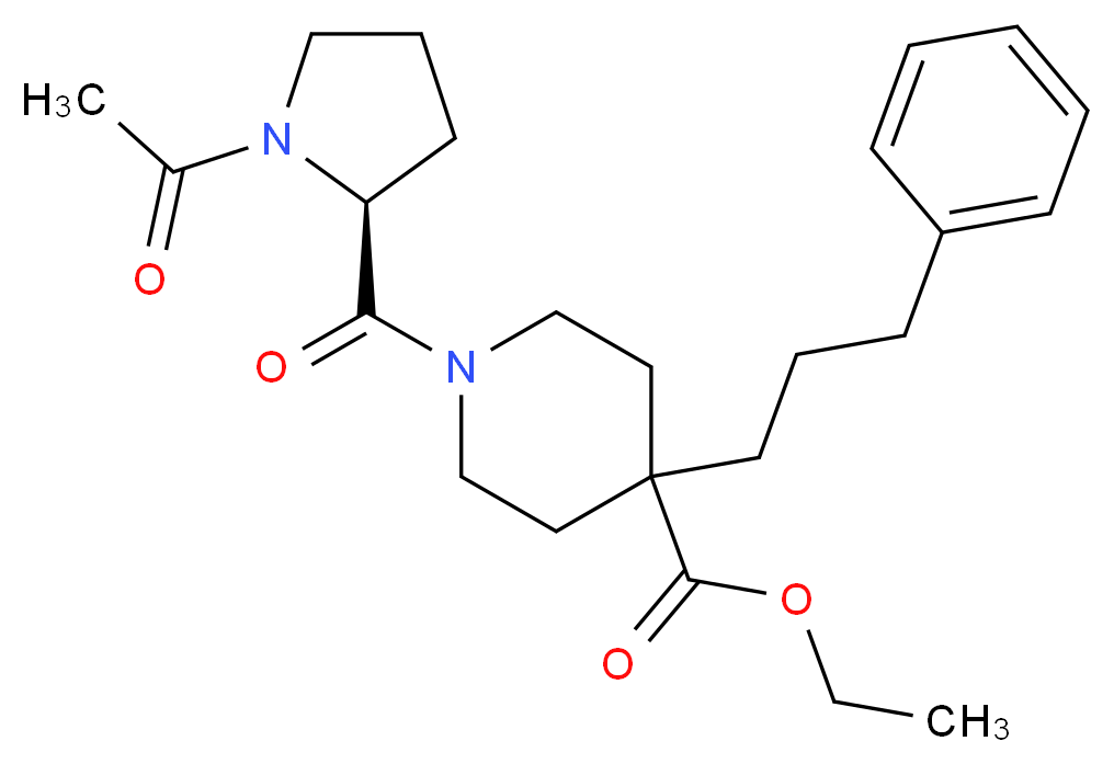 ethyl 1-(1-acetyl-L-prolyl)-4-(3-phenylpropyl)-4-piperidinecarboxylate_Molecular_structure_CAS_)