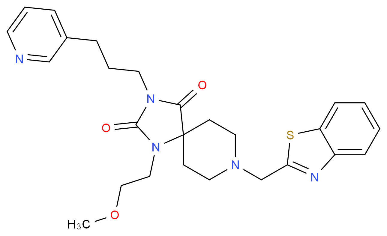 8-(1,3-benzothiazol-2-ylmethyl)-1-(2-methoxyethyl)-3-[3-(3-pyridinyl)propyl]-1,3,8-triazaspiro[4.5]decane-2,4-dione_Molecular_structure_CAS_)