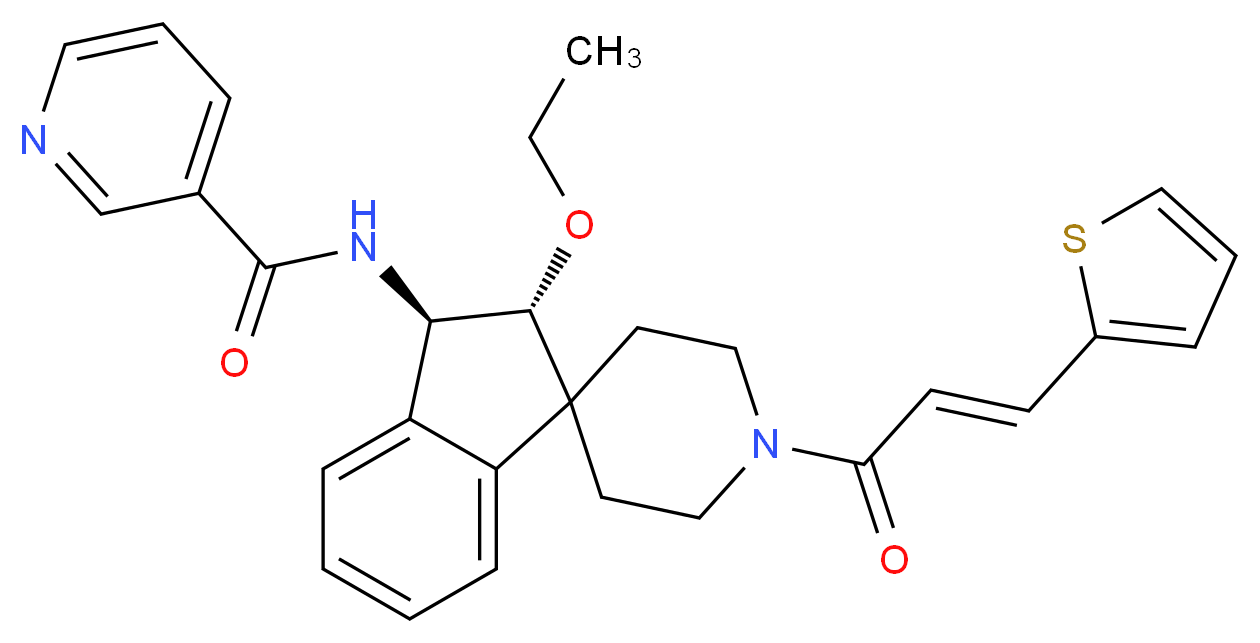 N-{(2R*,3R*)-2-ethoxy-1'-[(2E)-3-(2-thienyl)-2-propenoyl]-2,3-dihydrospiro[indene-1,4'-piperidin]-3-yl}nicotinamide_Molecular_structure_CAS_)