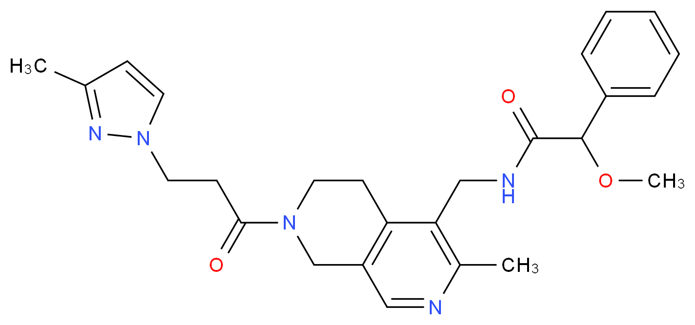 2-methoxy-N-({3-methyl-7-[3-(3-methyl-1H-pyrazol-1-yl)propanoyl]-5,6,7,8-tetrahydro-2,7-naphthyridin-4-yl}methyl)-2-phenylacetamide_Molecular_structure_CAS_)